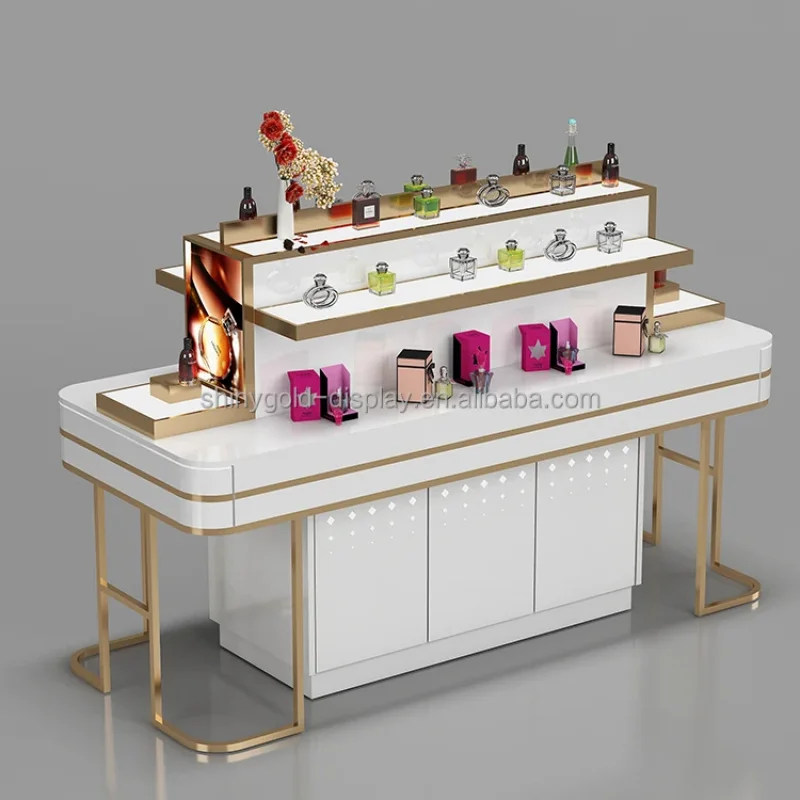 custom.Customize Size Cosmetics Display Booth Stand Metal Make up Display Stand Shop Counter Display Perfume