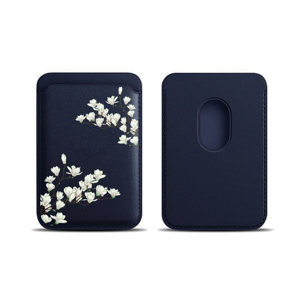 Magnolia Leder-Kartenetui Handyhülle Magnetische Hülle Geeignet für alle iPhone Magsafe Karten Blumen Handy-Rückentasche – Detail 15