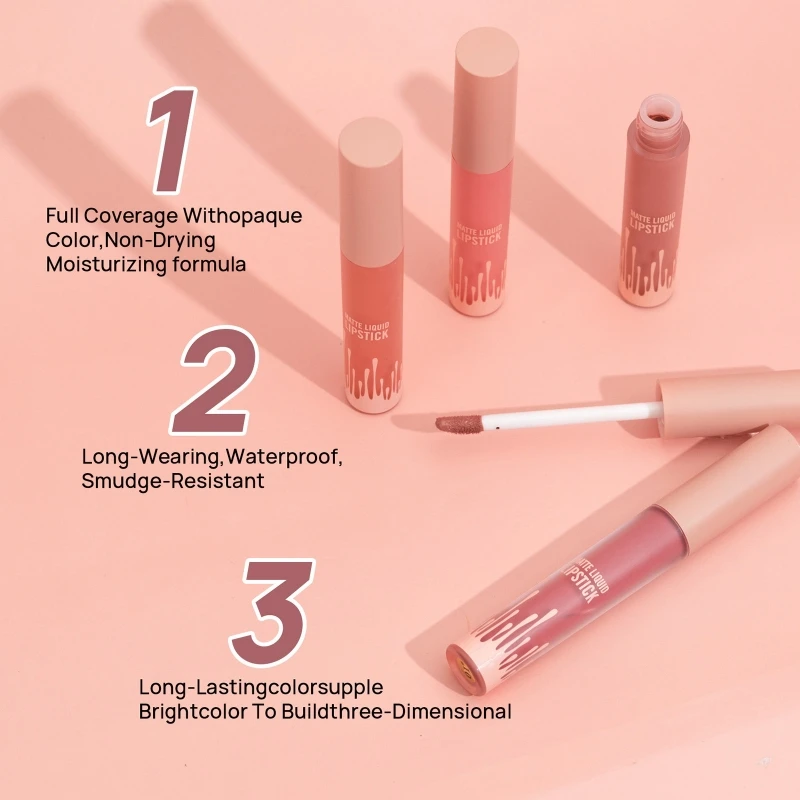 RXJC 4 Pcs/Set Matte Liquid Lipstick Set Moisturizing Lip Gloss Waterproof Lip Tints Makeup Supplies for Travel Daily Party