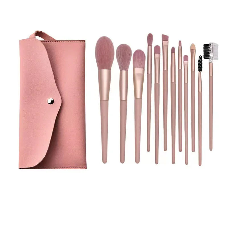 Ensemble de 12 pinceaux de maquillage pour poudre rose, Blush, ombre à paupières, débutant, ensemble complet d'outils de beauté