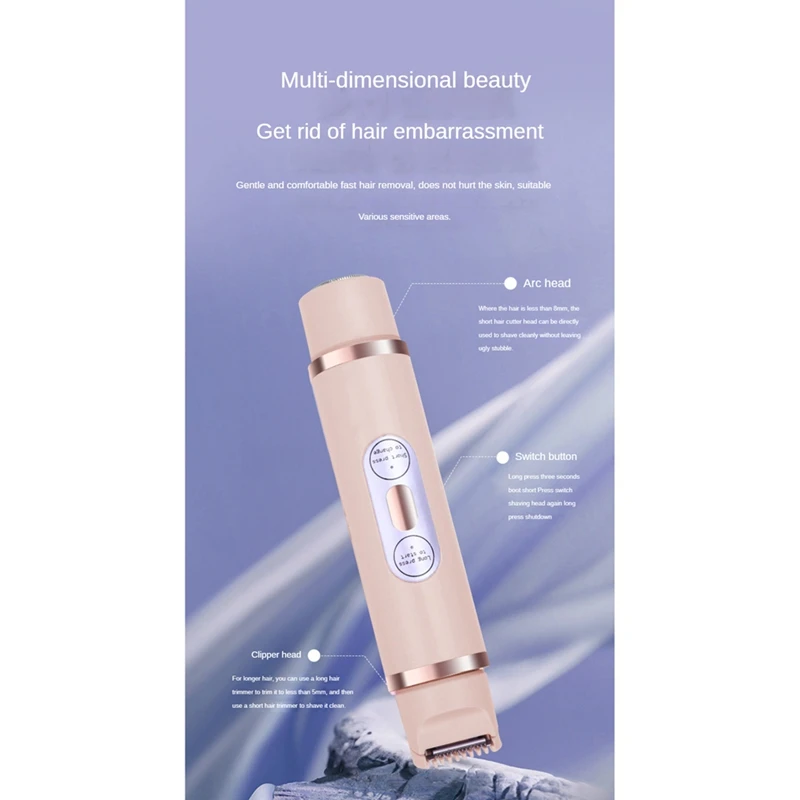 Триммер для бикини для женщин, безболезненное женское удаление волос 2 в 1, женская бритва для влажной и сухой уборки