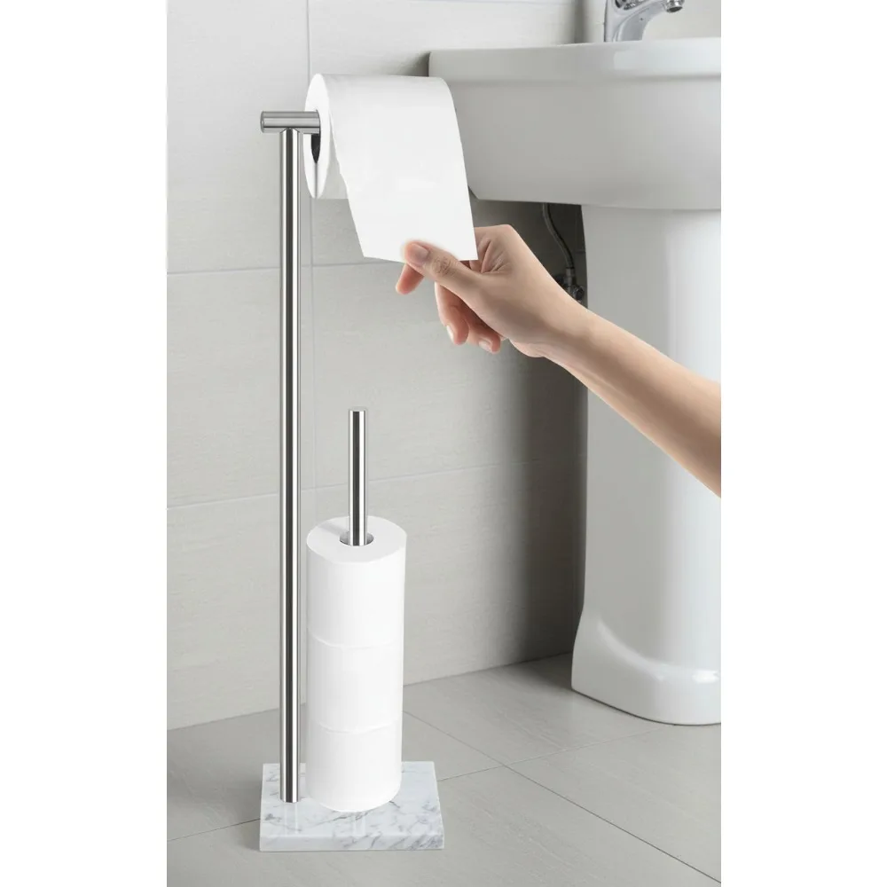 

Freestanding Toilet Paper Holder with Marble Base, Storage for 4 Rolls, No Drill Installation, Modern Bathroom Organizer
