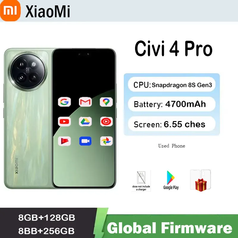 Snapdragon8S Gen3 Xiaomi Civi 4 Pro 5G Global firmware 2750x1236px 6.55 inch 4700mAh Xiaomi HyperOS 50MP used phone