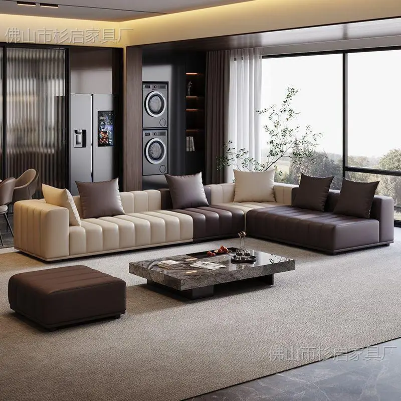Piano keys, leather sofa, living room, first floor, cowhide sofa villa, large flat floor