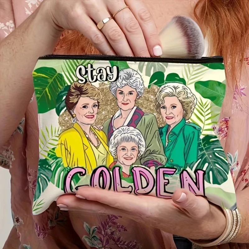 حقيبة مكياج Stay Golden" بنمط الأزهار خفيفة الوزن، ومنظم متعدد الأقسام مع حقيبة مستحضرات التجميل بسحاب للإغلاق ومحفظة للعملات المعدنية