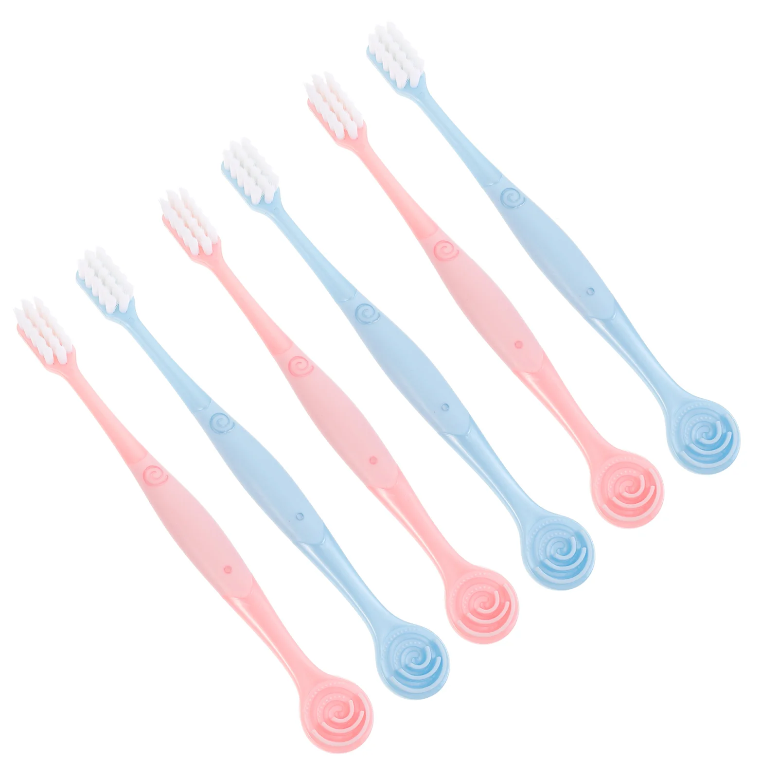 6 Pcs Soft Fur Tongue Scraper Bristle Toothbrush 2-in-1 Cleaner 6-pack Miss Toothbrushes Manual Teeth Cleaning