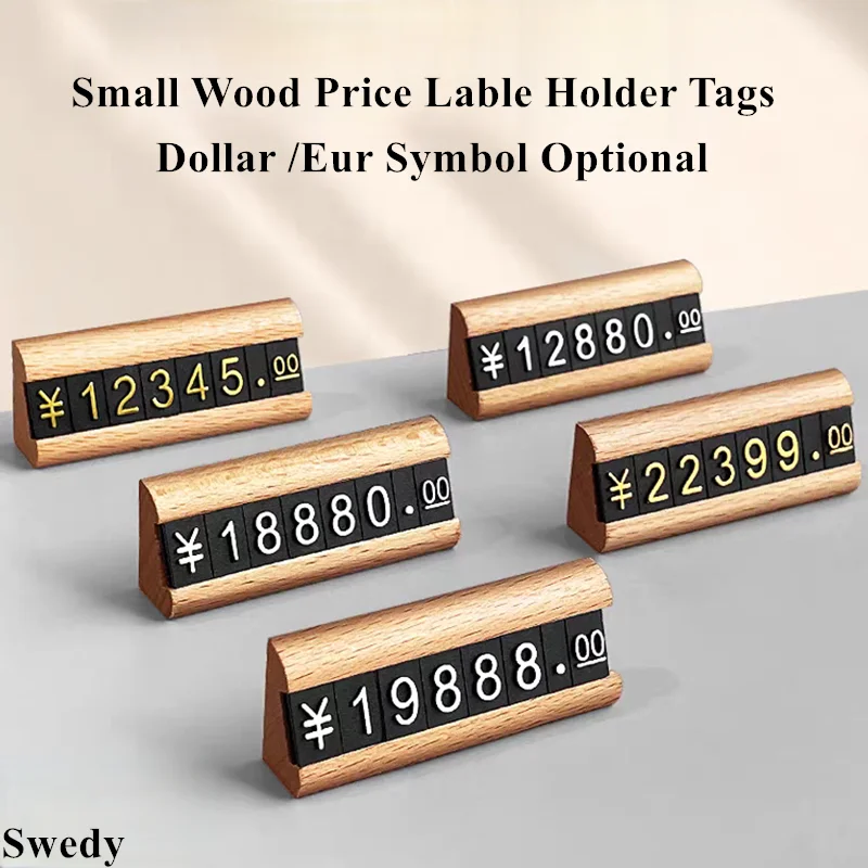 10 Pieces Small Price Label Paper Card Holder Wood Sign Holder Display Jewelry Watch Adjustable Number Digital Price Cube Tags