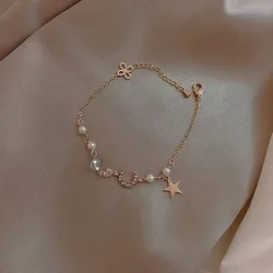 Браслет Female Niche Design Bracelet Trendy Fashion Simple Bracelet Best Friend Star And Moon Pearl Bracelet Women Luxury 팔찌