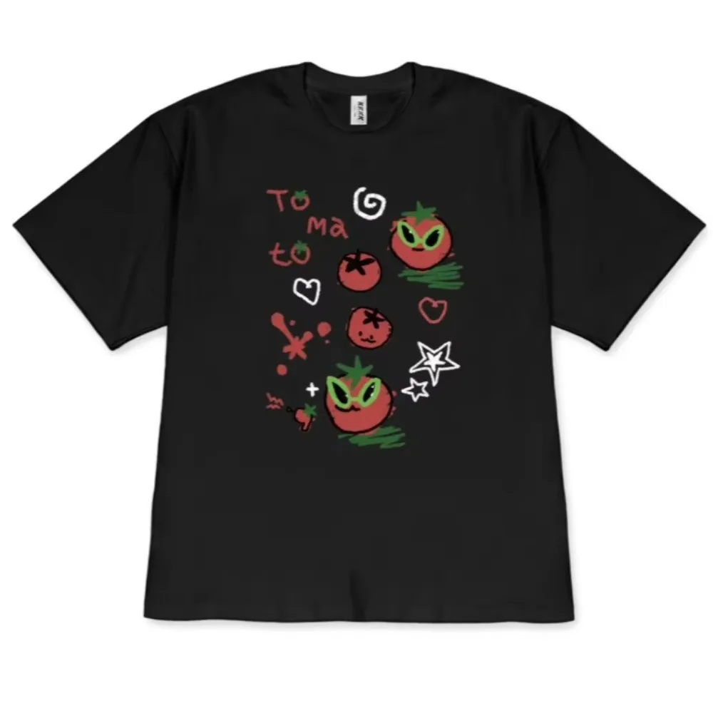 Colorful Hand Drawn Doodle Tomato Graphic T-Shirt Cute Tomato Print Cotton Tee Aesthetic Food Shirt for Women Men Casual Top Y2k