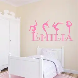 Wall Decal Gymnastics Custom Girls Name Exercises Women's Sport Club Logo Fitness Studio Gym Vinyl Sticker Home Decor HY1557