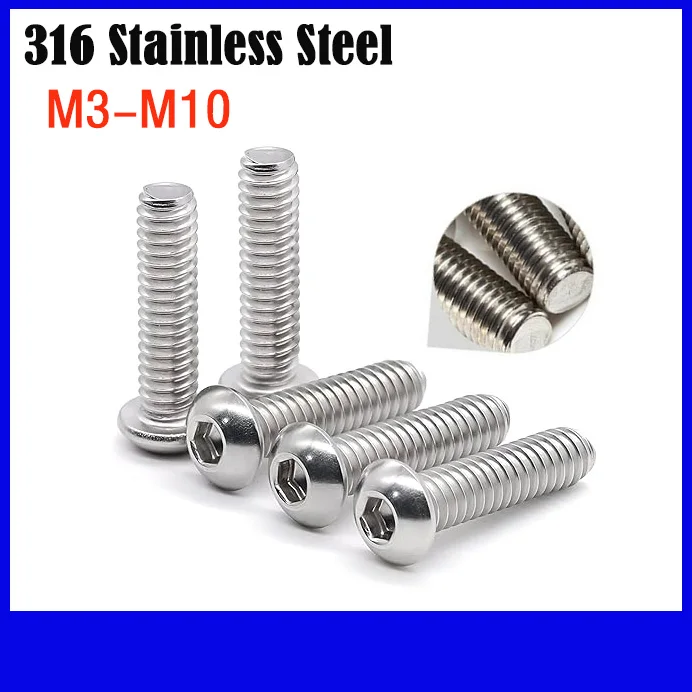 1-30Pcs 316 Stainless Steel Half-Round Head Hex Socket Screws Hex Socket Screws and Bolts (Mushroom Head Bolts) M3 M4 M5 M6M8M10