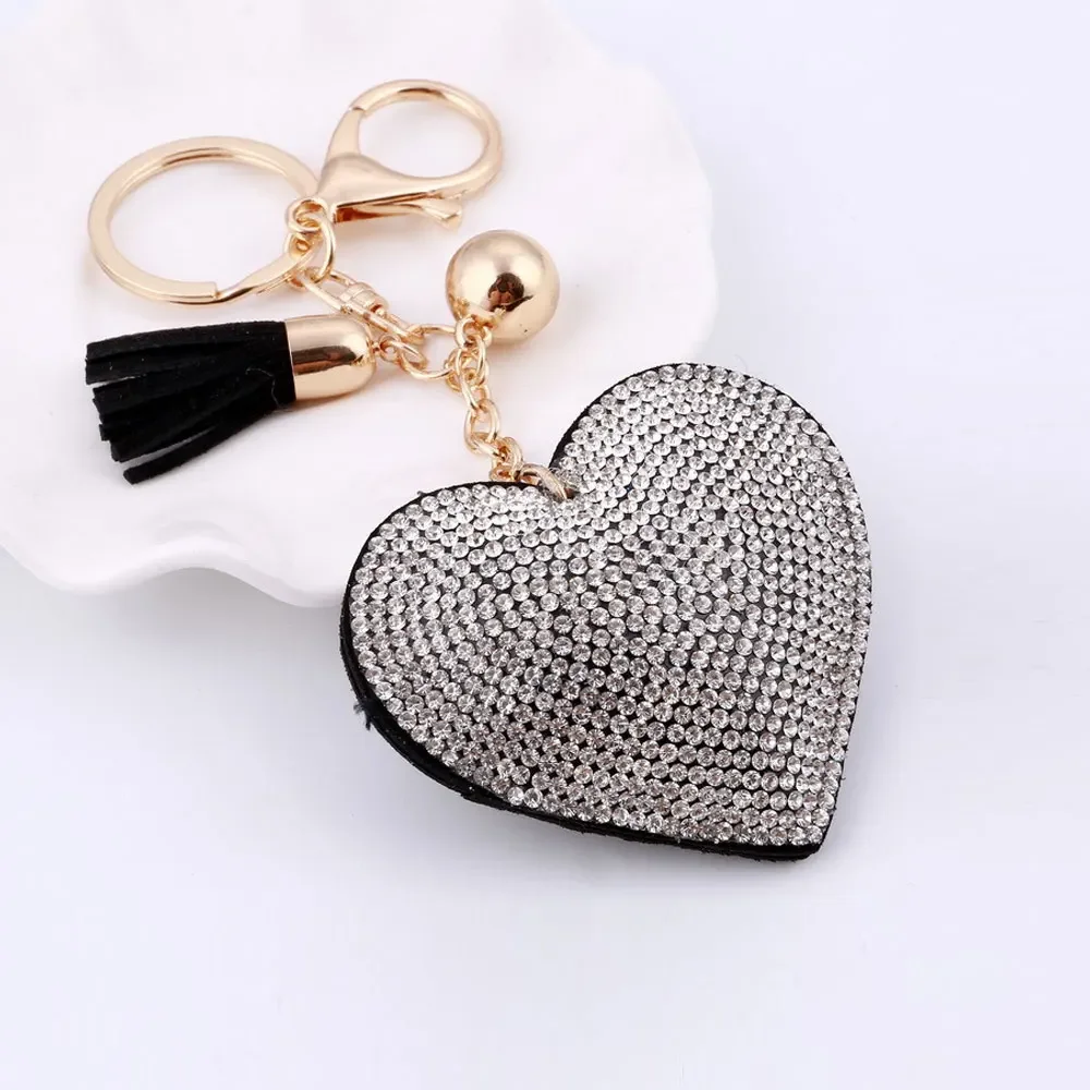 1Pc Fashion New Design Heart Keychain Leather Tassel Gold Key Holder Metal Crystal Key Chain Keyring Charm Bag Auto Pendants