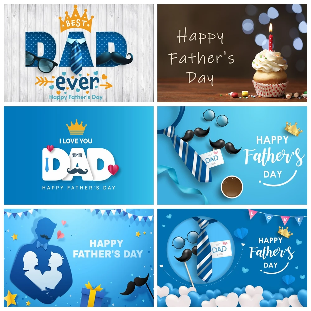 

Happy Father's Day Photography Background Suit Tie Hat Glasses Beard Bow Wallet Gift Box Dad Men Party Decoration Photo Backdrop