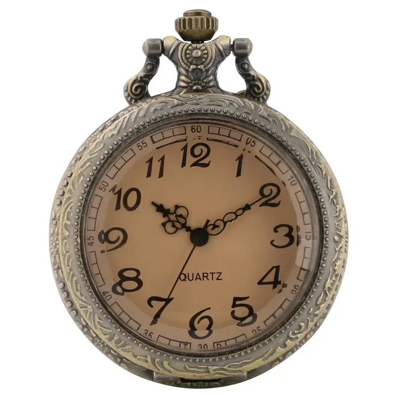 Vintage Quartz Pocket Watch Transparent Cover Arabic Numbers Display with Necklace Chain Collectable Timepiece