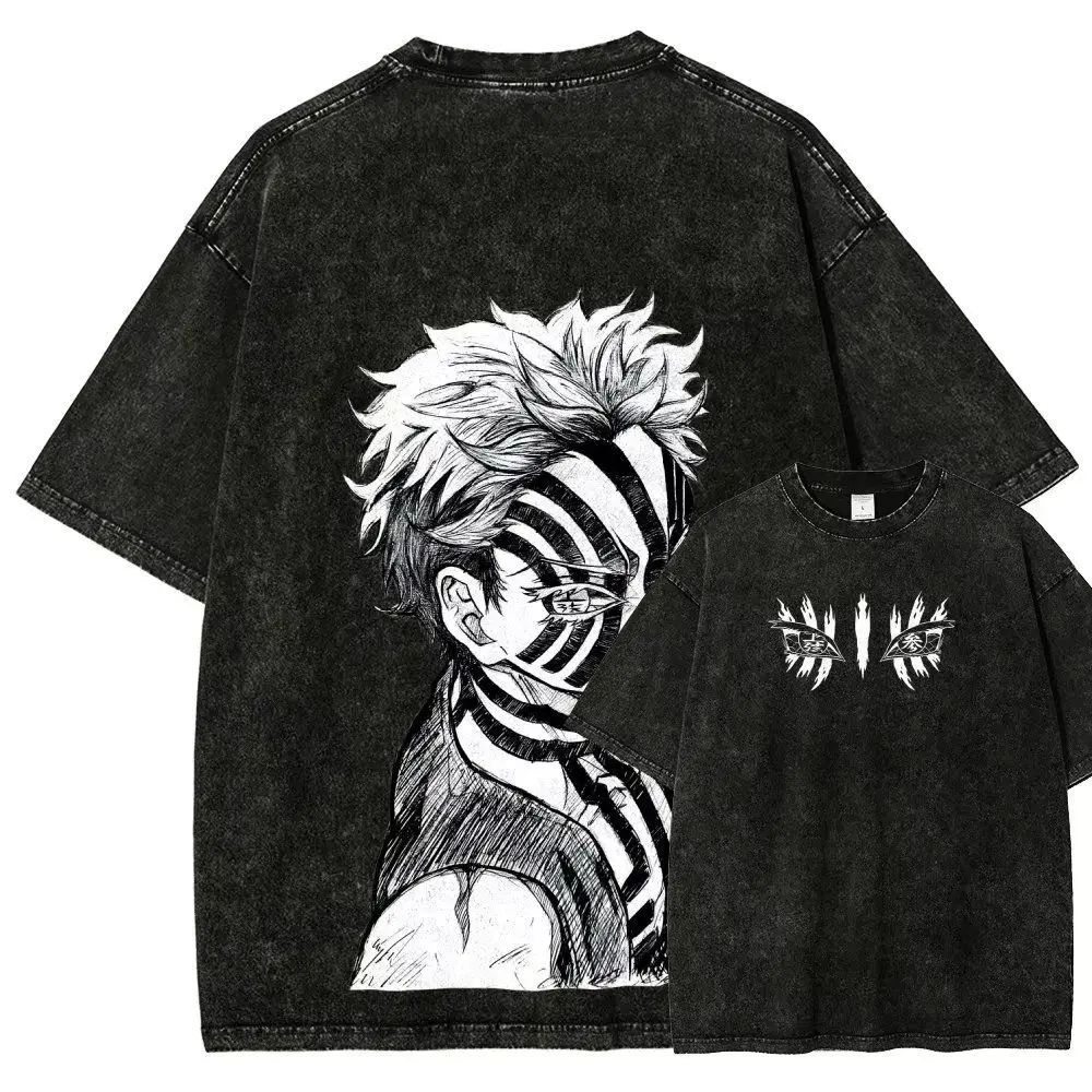 Washed To Make Old Ghost Extinction Blade, Nest Seat, Split Eye Printed Short Sleeved T-shirt, Men's and Women's Loose Cotton