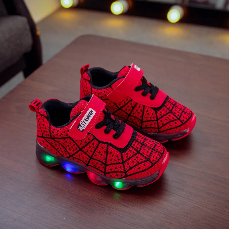 New Disney cartoon boys  Spider-Man cute Casual shoes with led light soft sports shoes for kids gift EU size 21-36