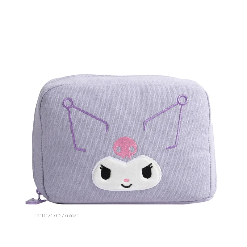 Sanrio Hello Kitty Kuromi Melody Cute Embroided Pattern Cosmetic Bags Large Capacity Cartoon Canvas Women Makeup Bag Stroage Bag