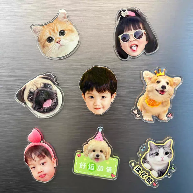 Custom Acrylic Refrigerator Magnet Sticker Customizable Pet Figures Landscape Photo Fridge Magnets For Tourism Souvenir Gifts