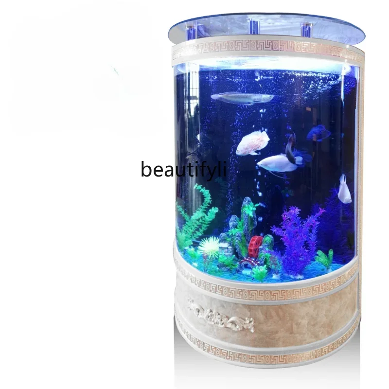 

R1 Semicircle Fish Tank European-Style Ecological Aquarium Wall Fan-Shaped Floor Fish Tank Cylindrical Large