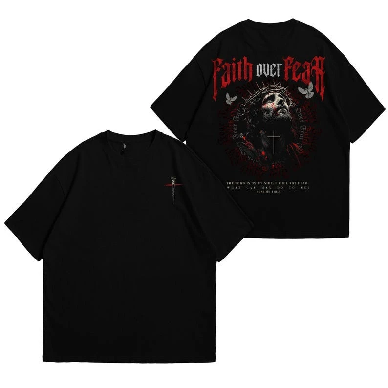 Faith Over Fear Jesus Tshirt Cross Christian for Men Religious for Women Catholic Collection Printed T-shirt Graphic T Shirts