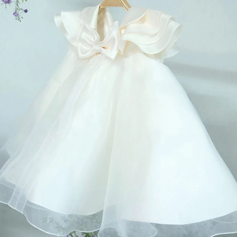 IYEAL Princess Chidren Girl Dresses White Elegant Prom Birthday Wedding Party Dress for Kids Baby Baptism First Communion Gown