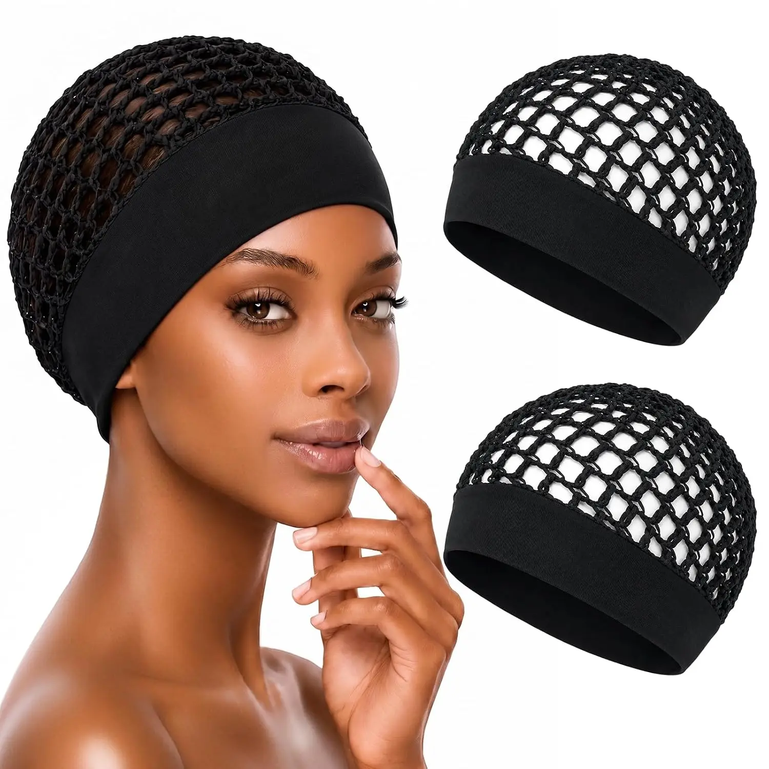 Wig Hair Nets for Sleeping Ultra-Wide Soft Band Crochet Hair Wrap Breathable Hairnet for Women Reusable Elastic Sleep Cap