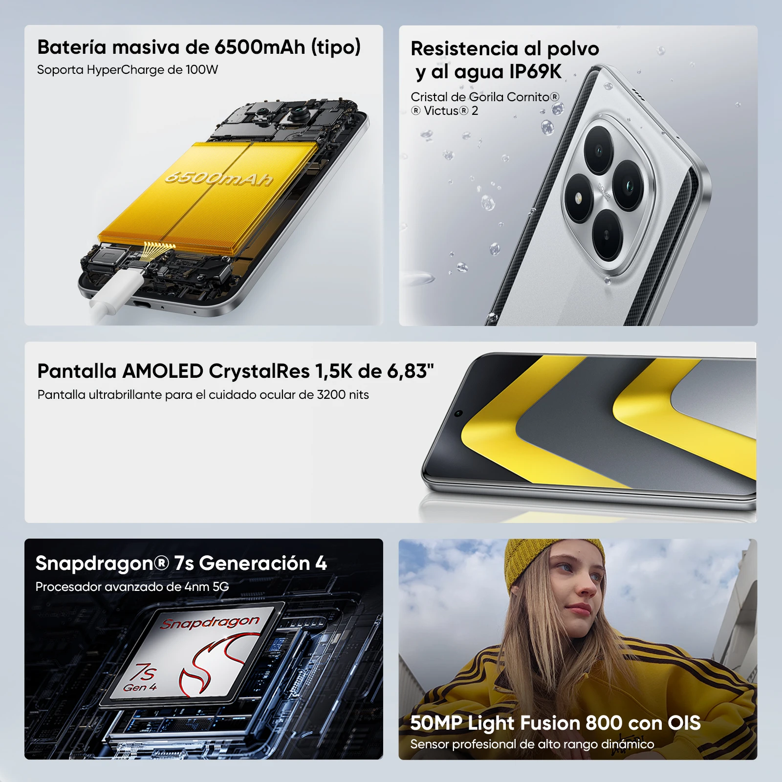 Versión Global del Teléfono Inteligente POCO M8 Pro 5G con Snapdragon ® 7s Gen 4, Pantalla AMOLED de 6.83 Pulgadas y 120 Hz, Cámara Principal de 50 MP, Batería de 6500 mAh, NFC 4