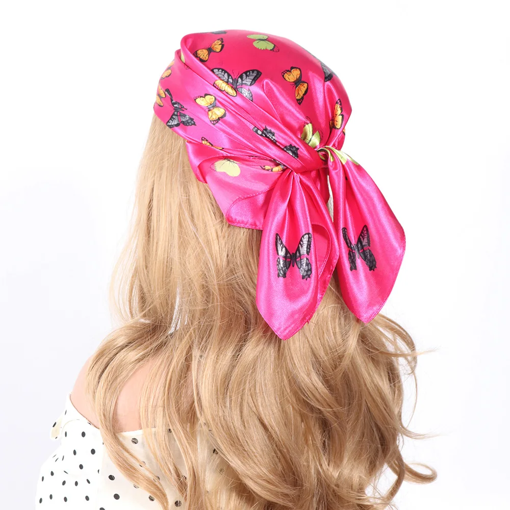 Nova borboleta pequena seda lenço quadrado 60cm bandana hairbands hoop cabelo para mulheres menina senhora cabeça pescoço lenço de cetim