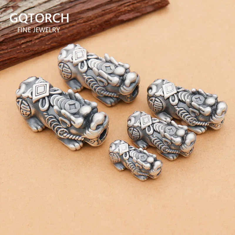 999 Sterling Silver Pixiu Charms Ancient Coin Beads Brings Money Transfers Lucky Amulet Fengshui DIY Accessories