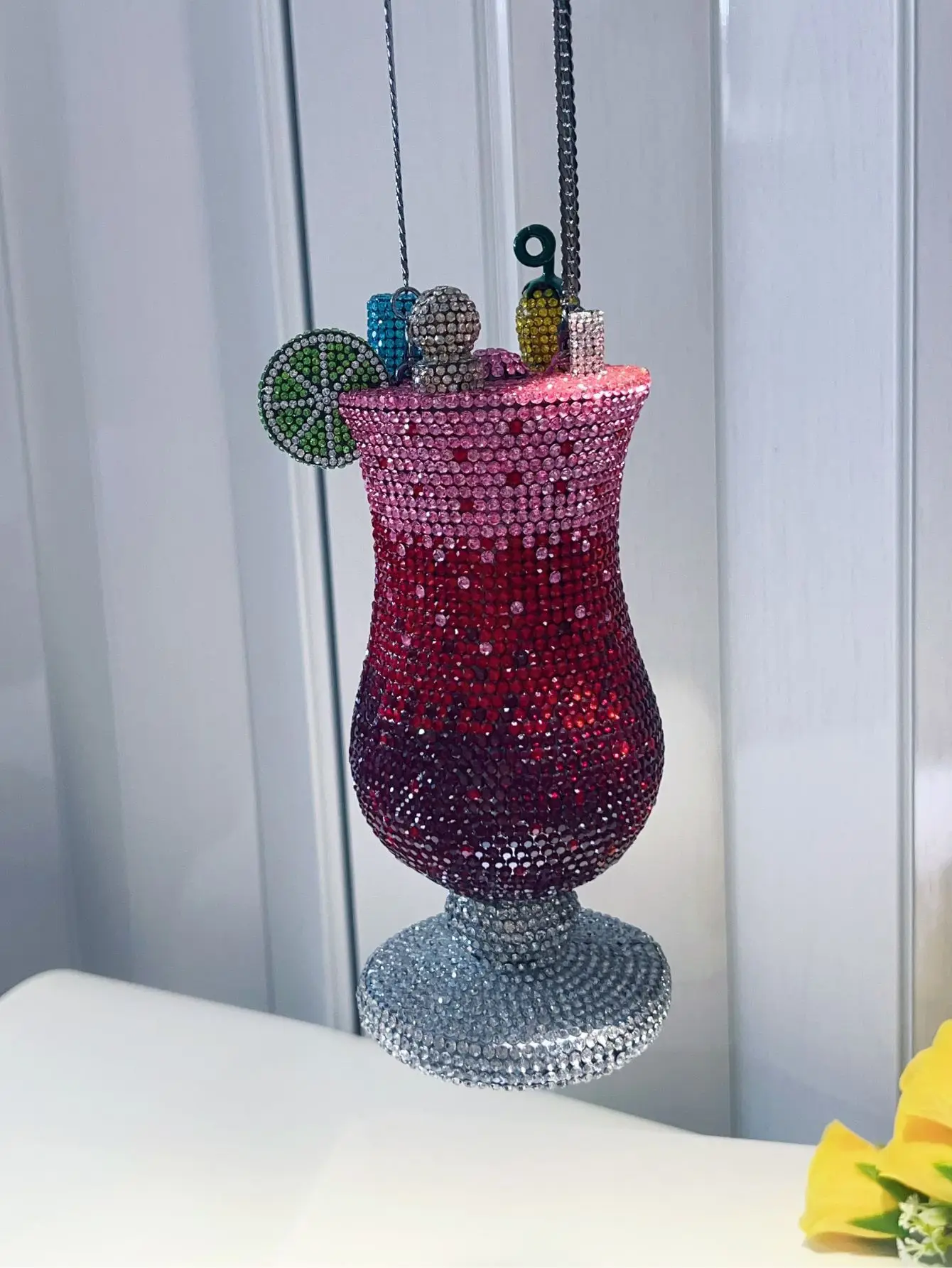 Bling Rhinestone Cocktail Cup Shaped Clutch Bag, Sparkly Crystal Encrusted Novelty Crossbody Purse for Party & Nightclub