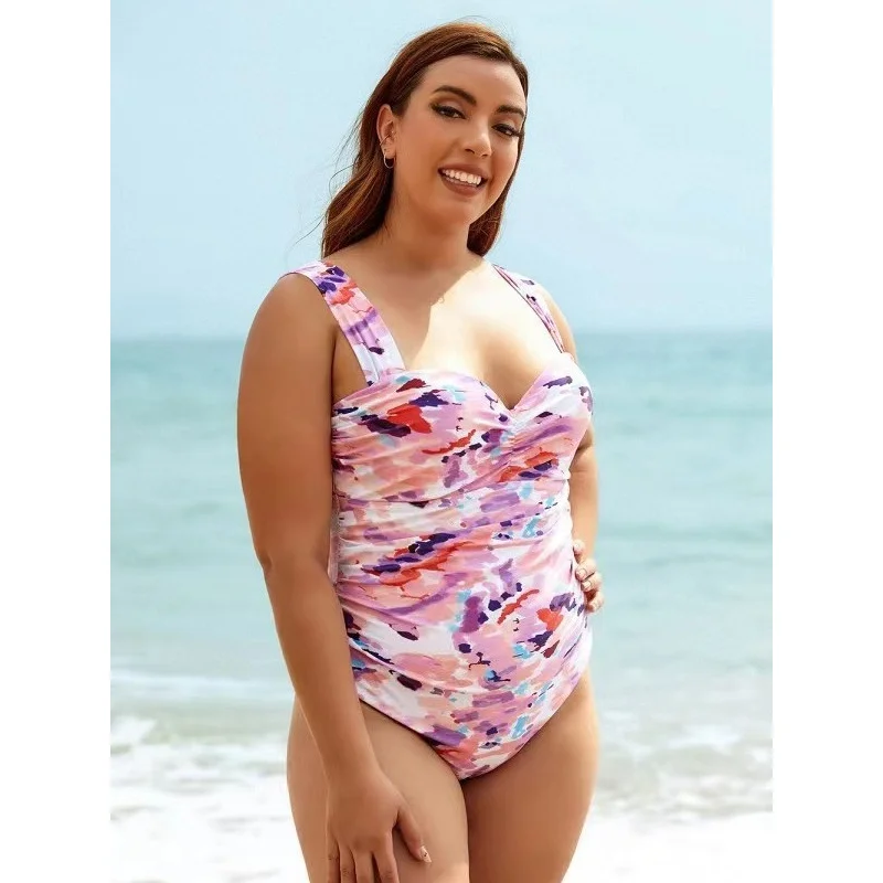 Plus Size Conservative Floral One-Piece Swimsuit for Women In Stock Huludao Swimwear Quick-Dry One-Piece Swimsuit