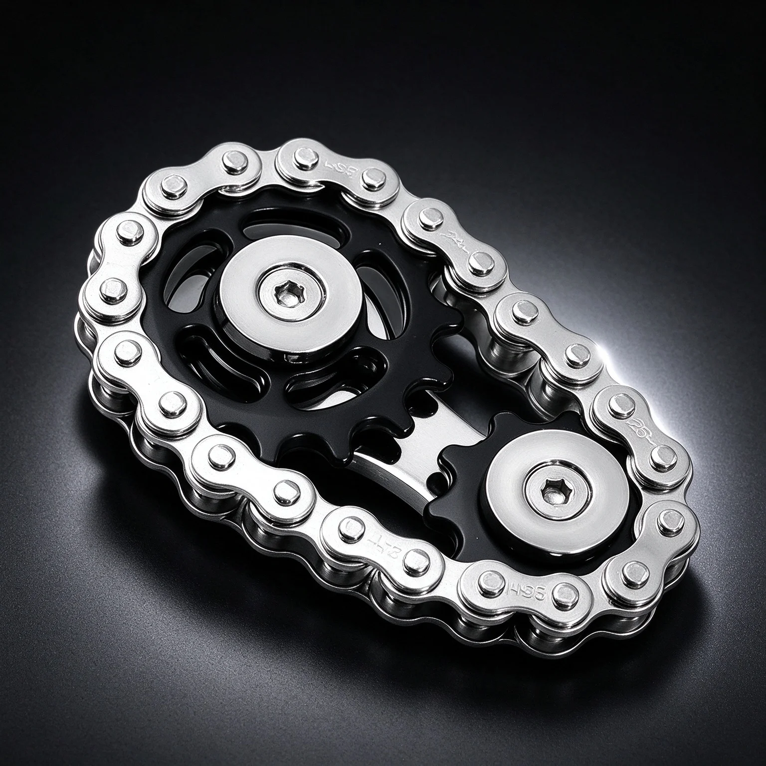 Zinc Alloy 2 Gear Bike Chain Fidget Spinner, Linkage Mechanical Design With Smooth Bearings, Durable EDC Pocket Fidget Toy