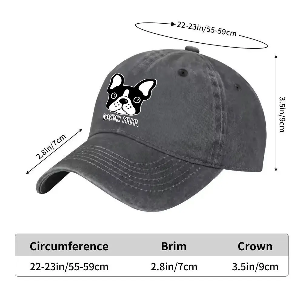 Boston Terrier Mom Baseball Cap Washed Denim Adjustable Casual Vintage Printed Hat