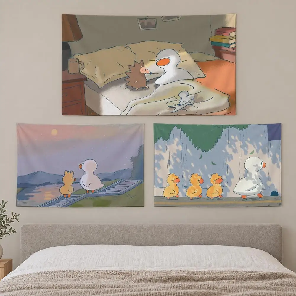 Cute Cartoon Duck Tapestry Custom Living Bedroom Party Dormitory Interior Wall Bohemian Decoration Attached Clip