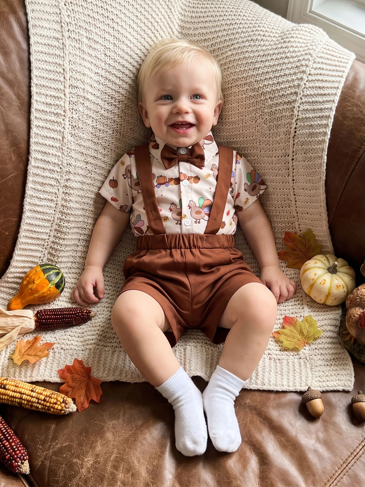 Shorts Baby Boy Thanksgiving Lapel Thanksgiving Outfits Outfits Turkey Print Boy Rompers Suspender Shorts Baby Boy