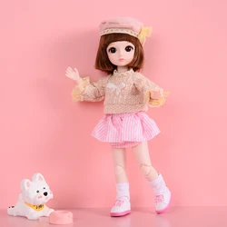 11.61 IN BJD Dolls 13 Movable Bendable Joints Charming 3D Eyes Dress Up Pink Princess Outfit Fashionable Dolly For Girl's Gift