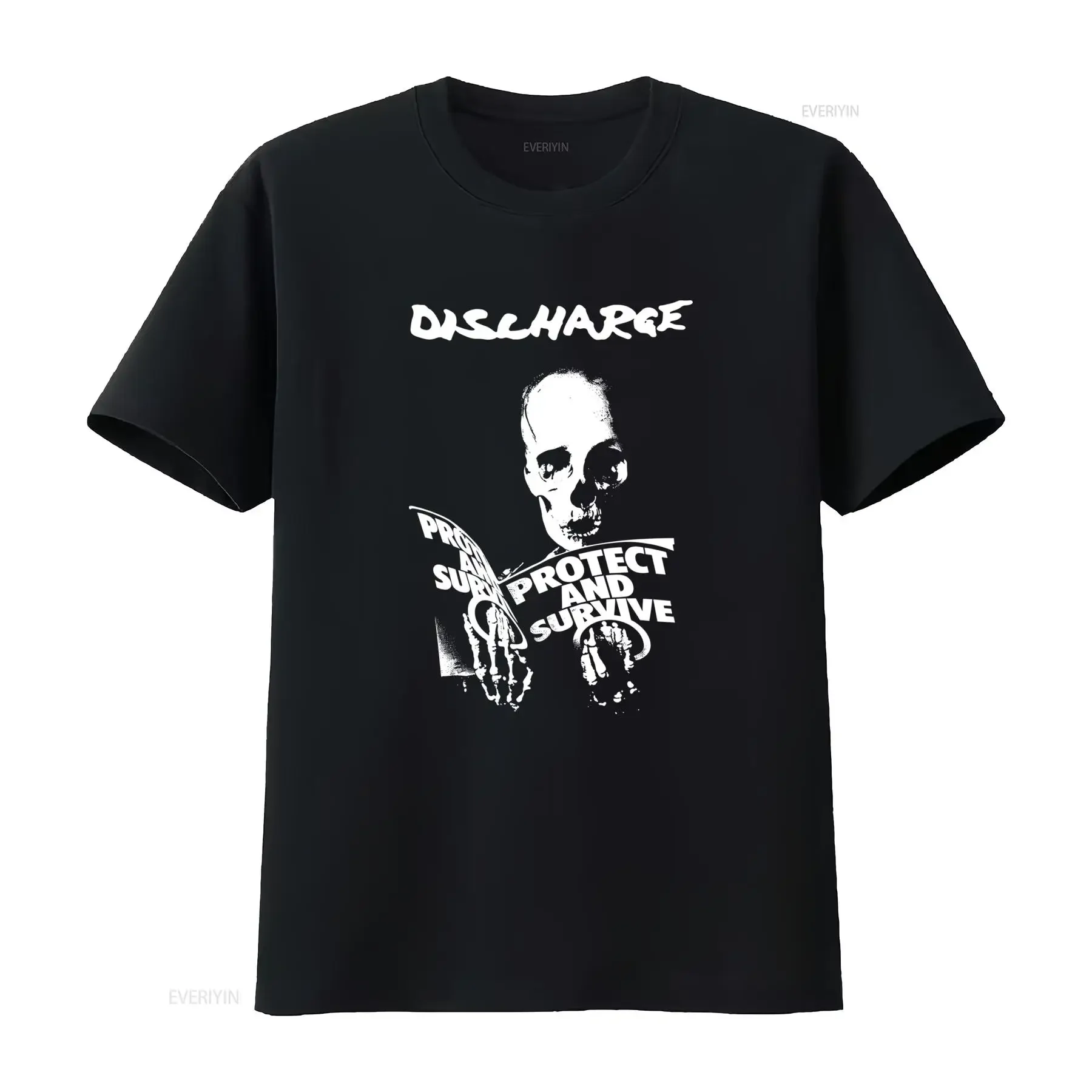 DISCHARGE Protect and Survive Skull T Shirt Punk Rock Style The Varukers Exploited Design vintage Washed graphic fashion