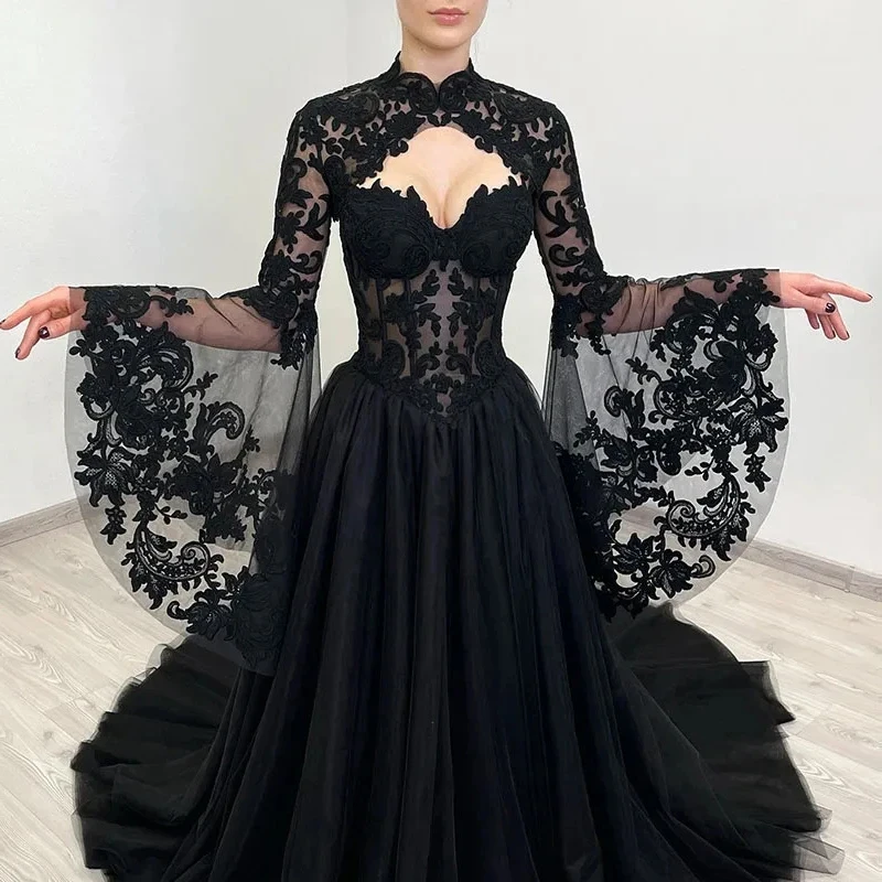 

Long Trumpet Sleeve Lace Jacket Appliques Wedding Bridal Bolero Customized