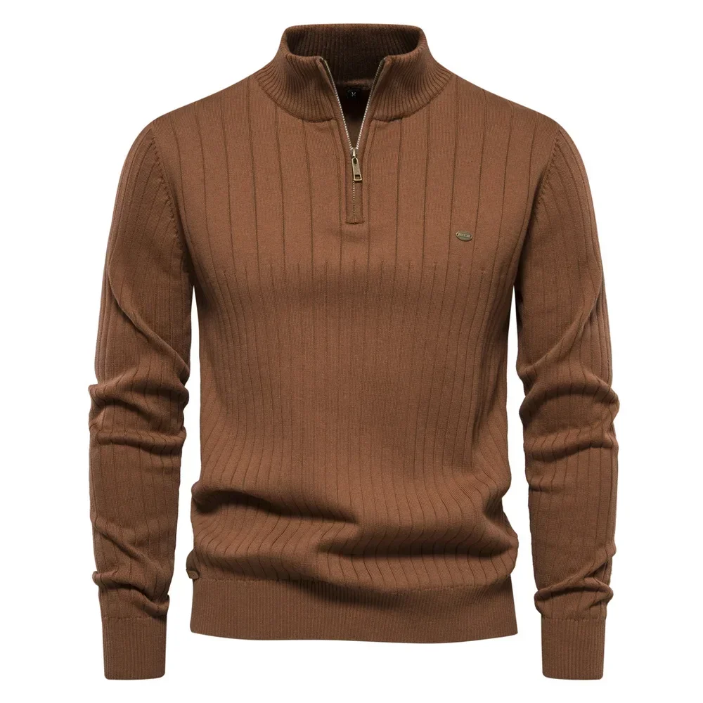 Suéter de punto con cremallera para hombre, Jersey cálido de algodón con cuello levantado, de alta calidad, para otoño e invierno, novedad de 2024