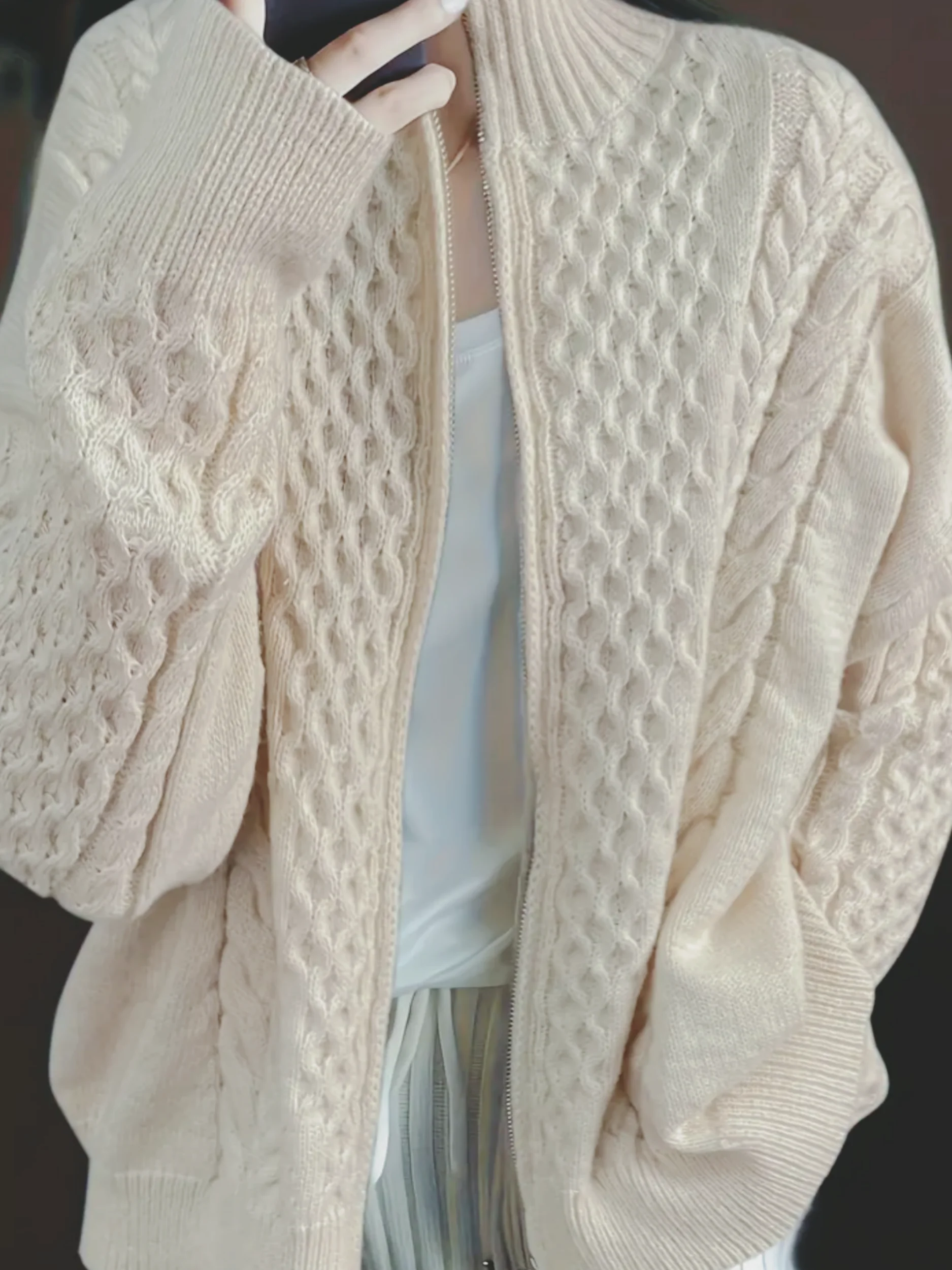 

High Neck Knitted Cardigan Women's New Autumn Winter Fashion Warm Elegant Cardigan Solid Color Sweater Jacket Street Wear