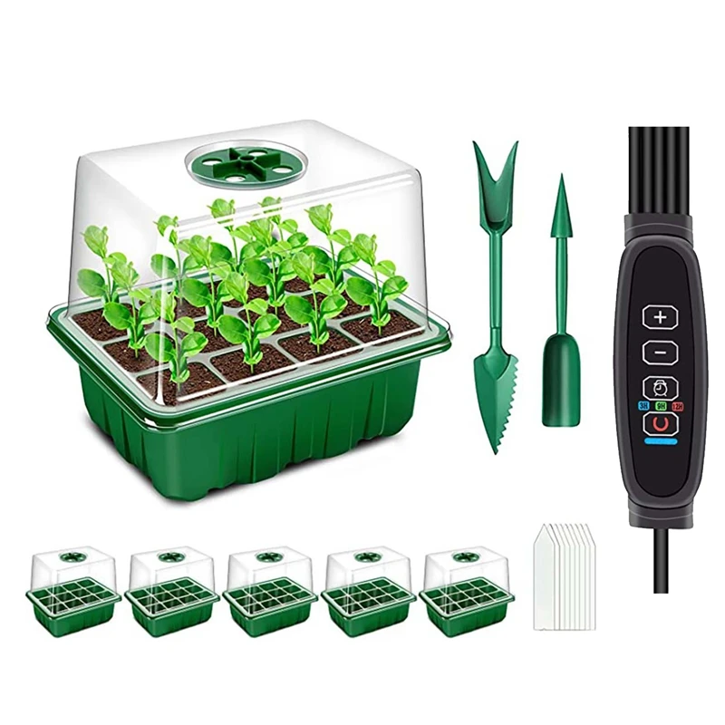 

Seed Starter Tray With Grow Light, Seed Starter Set With Humidity Dome, Seedling Starter Tray Set Kit With Timing Grow Light