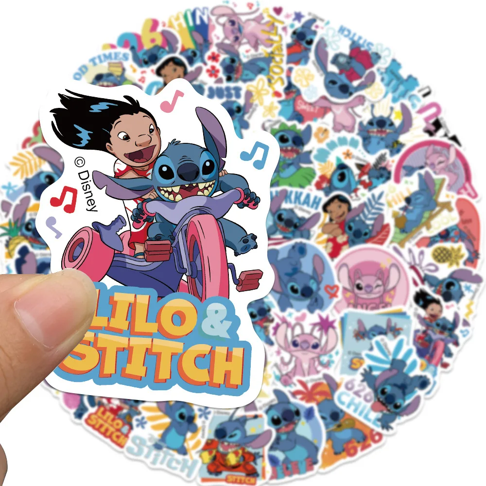 디즈니 Lilo & Stitch 귀여운 만화 스티치 방수 스티커, 애니메이션 영화 주변 장치, 자동차 자전거 냉장고 장식 장난감, 50 개