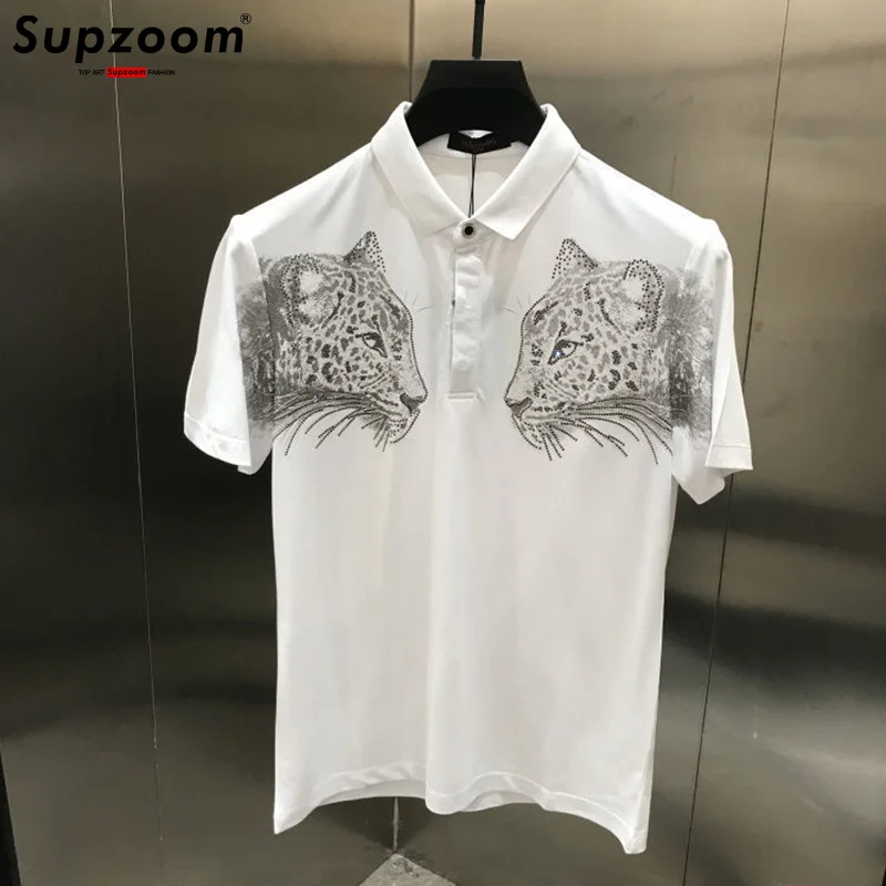 Supzoom 2024 New Arrival Tiger Head Printing Short Knitted Casual Solid Polos Summer T Shirt Men Leisure Cotton Tshirt