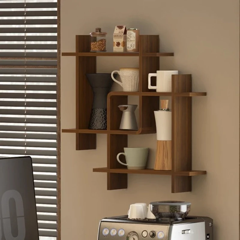 ‌Modern Wall-Mounted Shelving, Multi-Tiered Cup Display Rack, Coffee Mug Organizer, Decorative Background Wall Storage