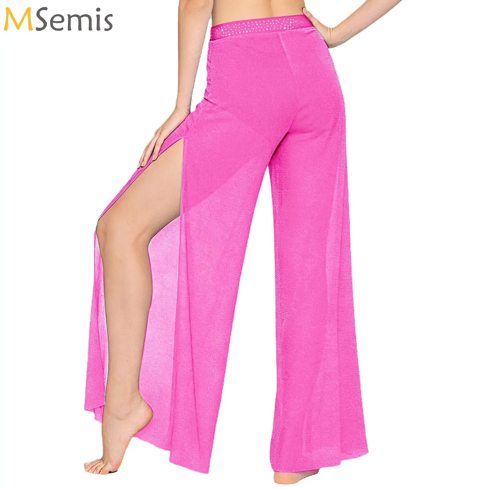 

Shimmering Lyrical Mesh Wide Leg Pants Modern Ballet Dance HighWaist Contemporary Palazzo Trousers Classical Dance Costume Women