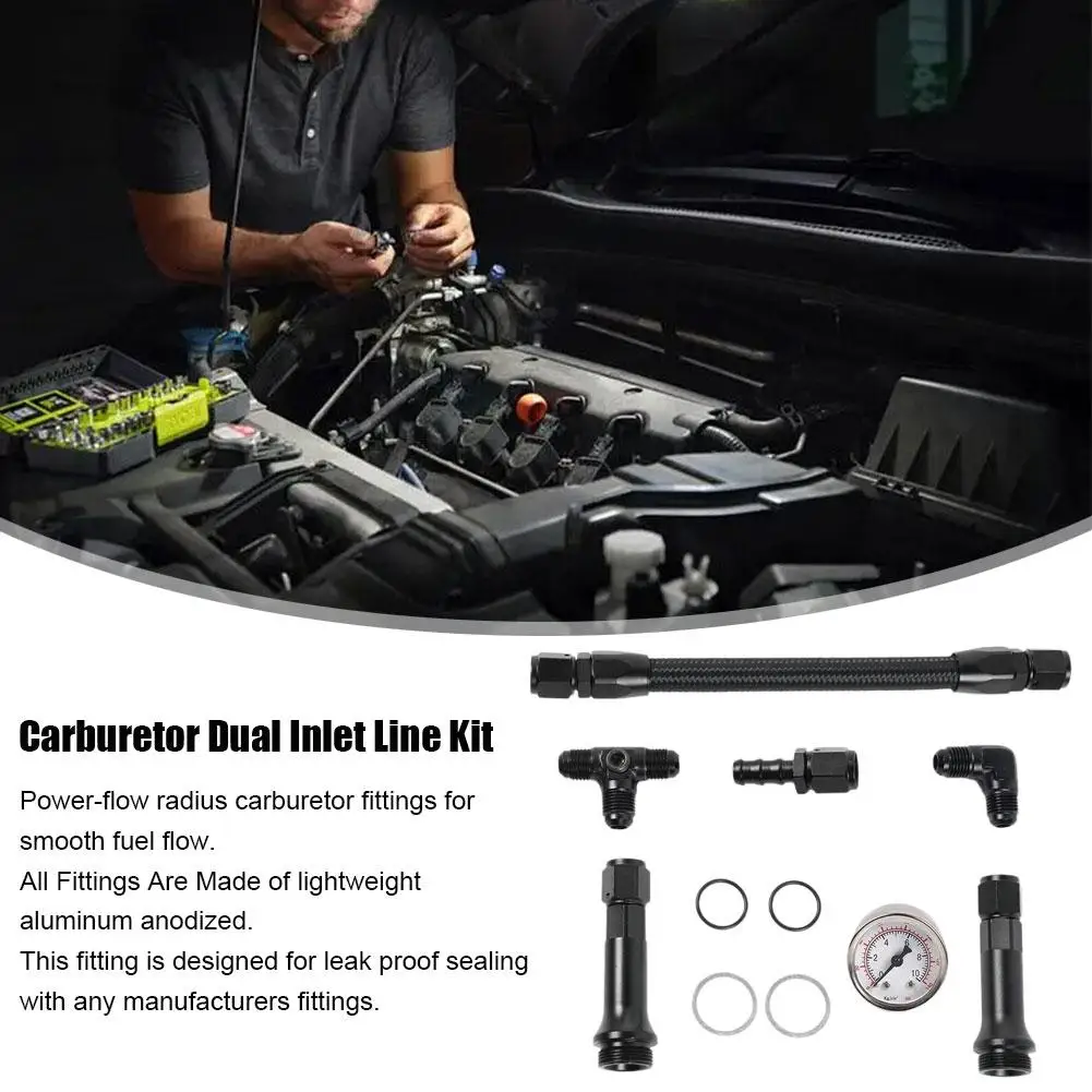 Carburetor Dual Inlet Line Kit 6AN Braided Dual Feed Carb Fuel Line Double Pump for Holley Dominator 4150 Series 7/8