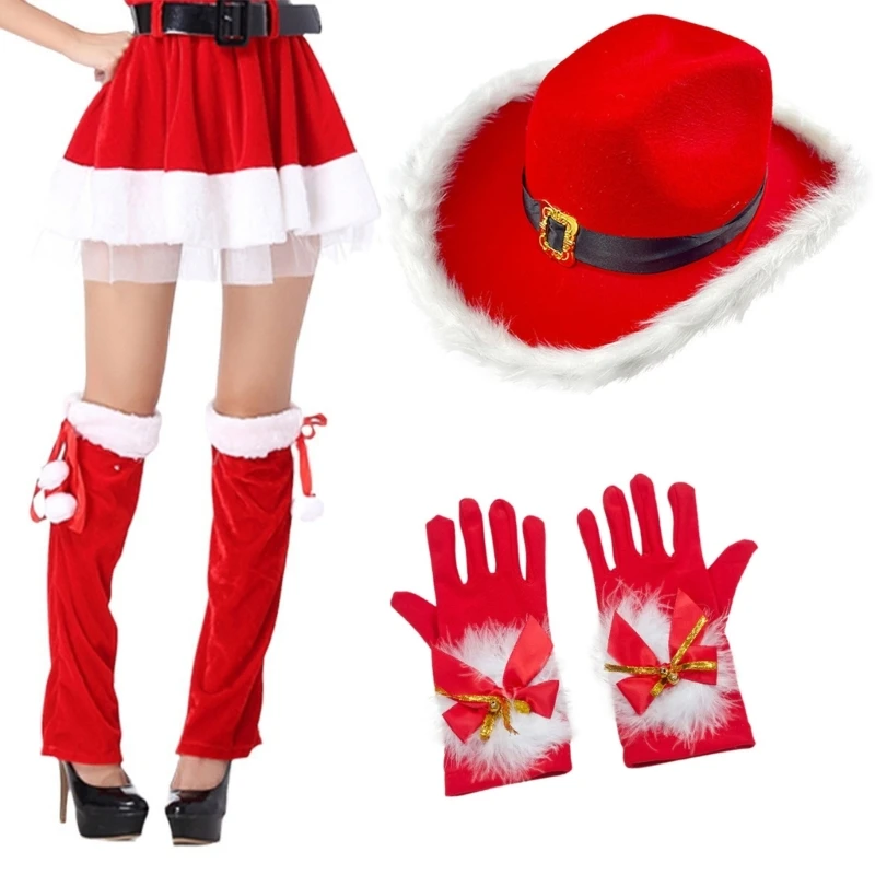 Cosplay Santa Bein Wärmer Erwachsene Plüsch Handschuhe Winter Slouchy Karneval Set N58F