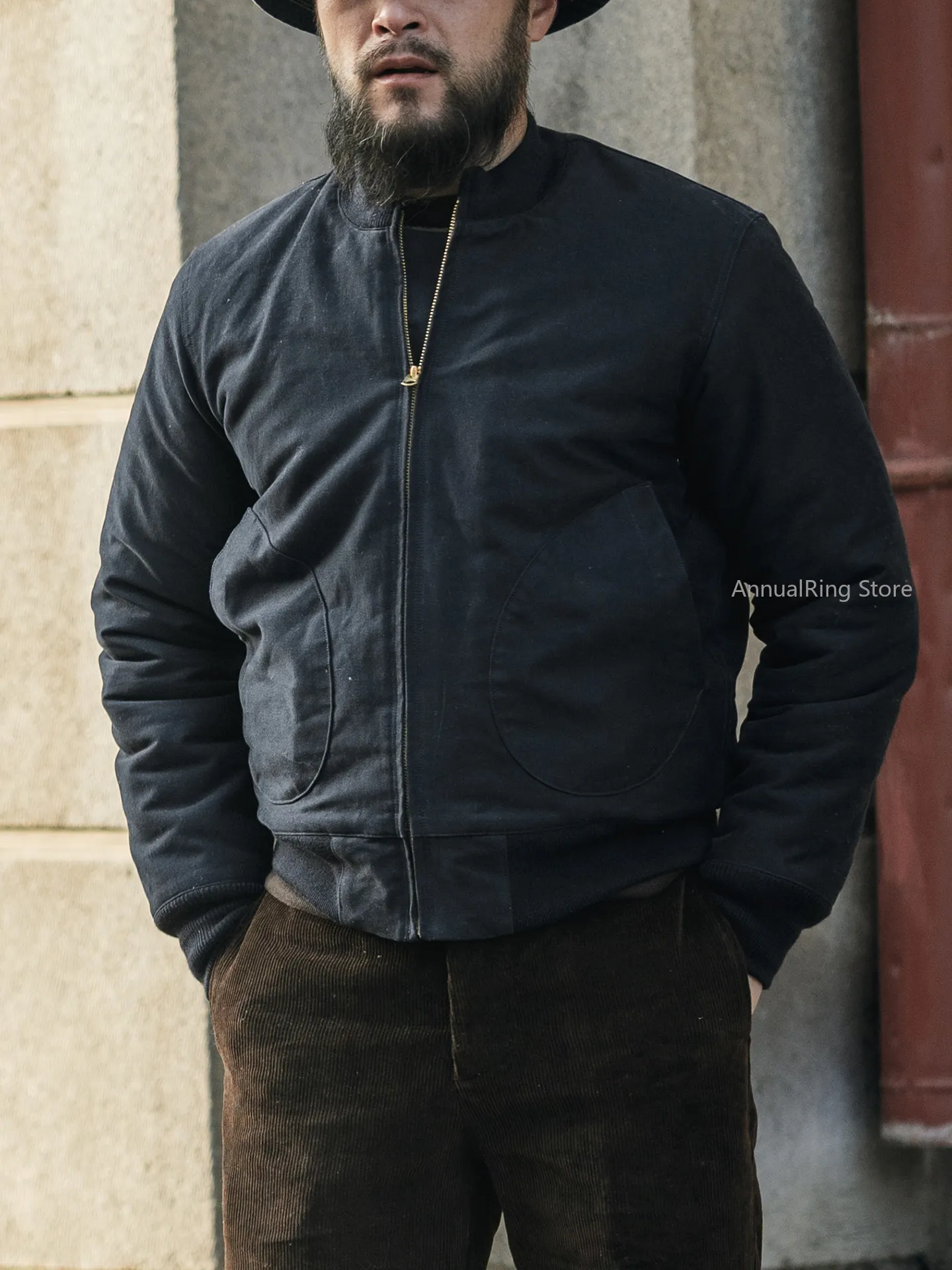 Rugged Bronson NAF-1168 Aviator Ground Crew Jacket in Navy Blue USN Alpaca Wool Lined Deck Zip Jacket N-1