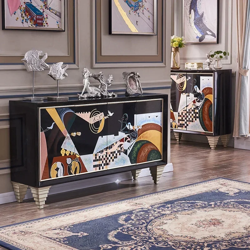 Large-sized villa living room four-door dining side entrance cabinet solid wood light luxury