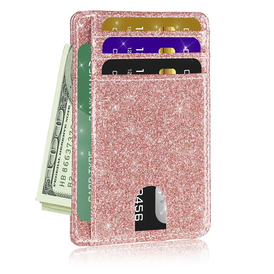 1 Stück glitzernde, schlanke, minimalistische Geldbörse, Ausweishalter, Vordertasche, Geldbörse, RFID-blockierendes Kreditkartenetui für Frauen und Mädchen – Detail 12